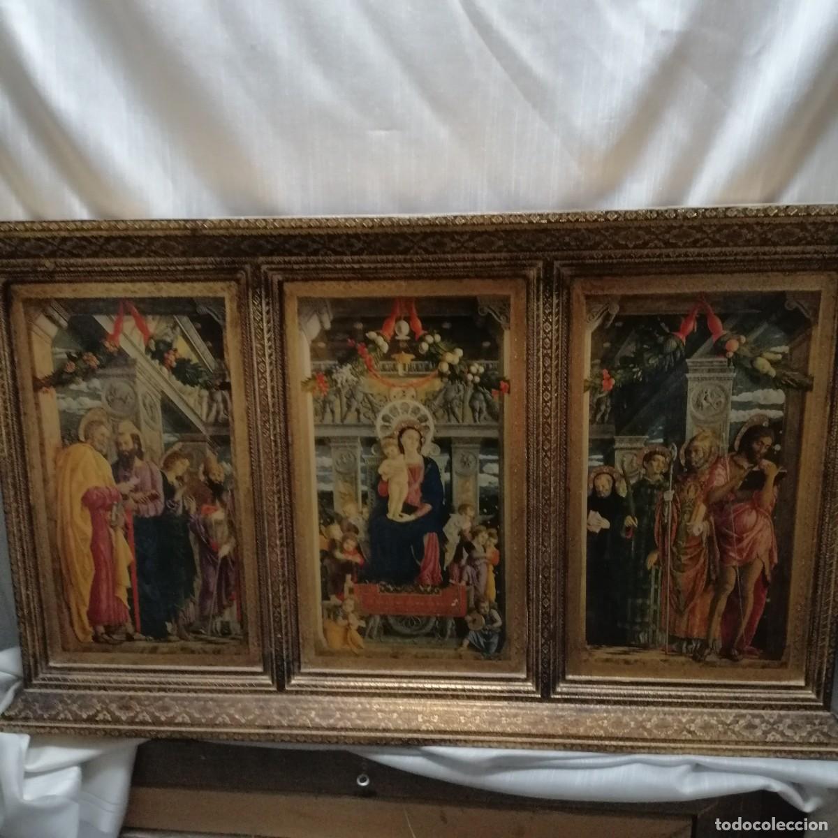 Arte: TRIPTICO PARA CABECERA DE CAMA. GRABADO RELIGIOSO, MARCO ORIGINAL. MUY BONITO.