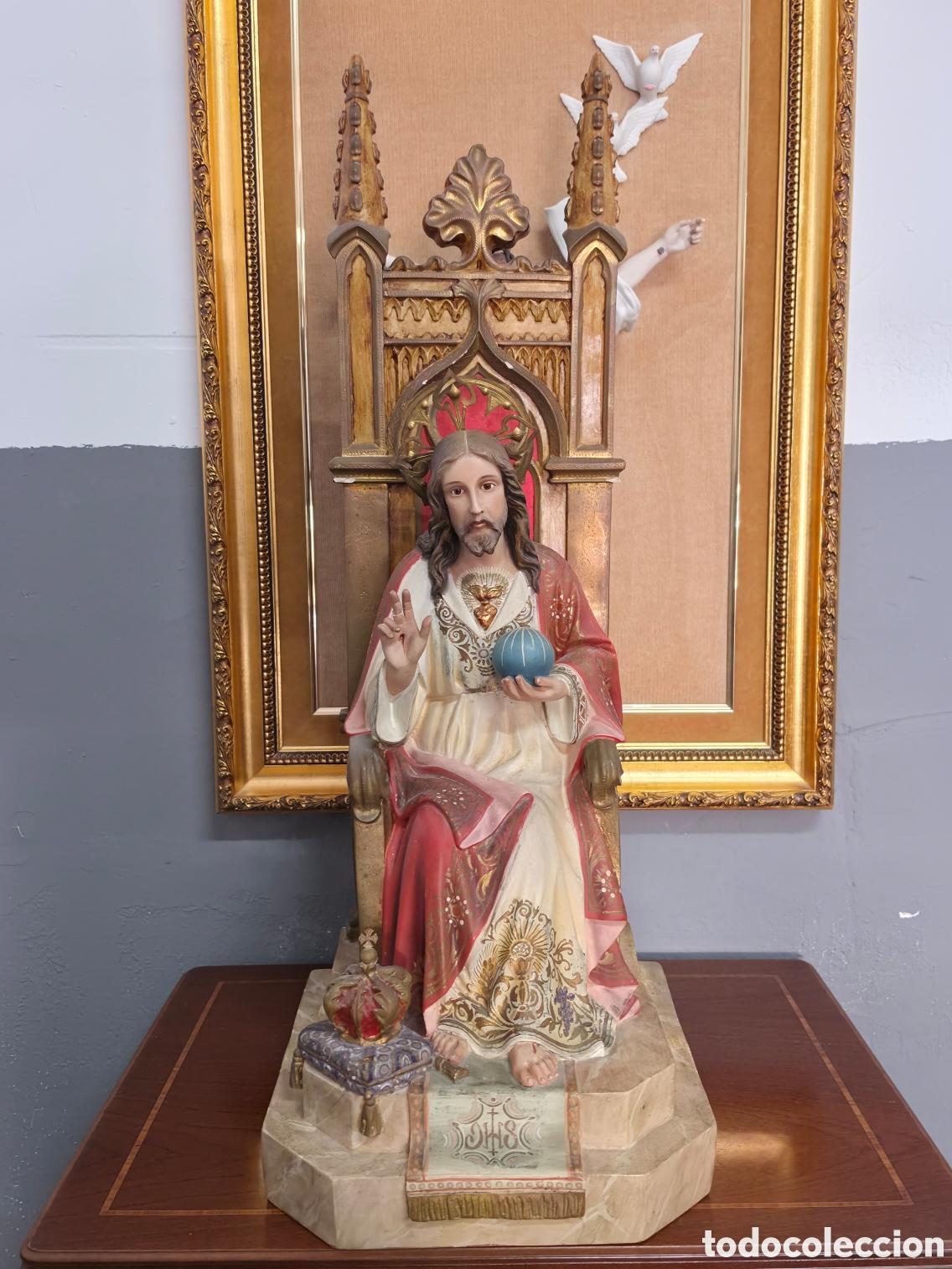 Arte: GRAN ESCULTURA DE OLOT SAGRADO CORAZON 83 CM DE ALTURA OJOS DE CRISTAL - ALTA COLECCION
