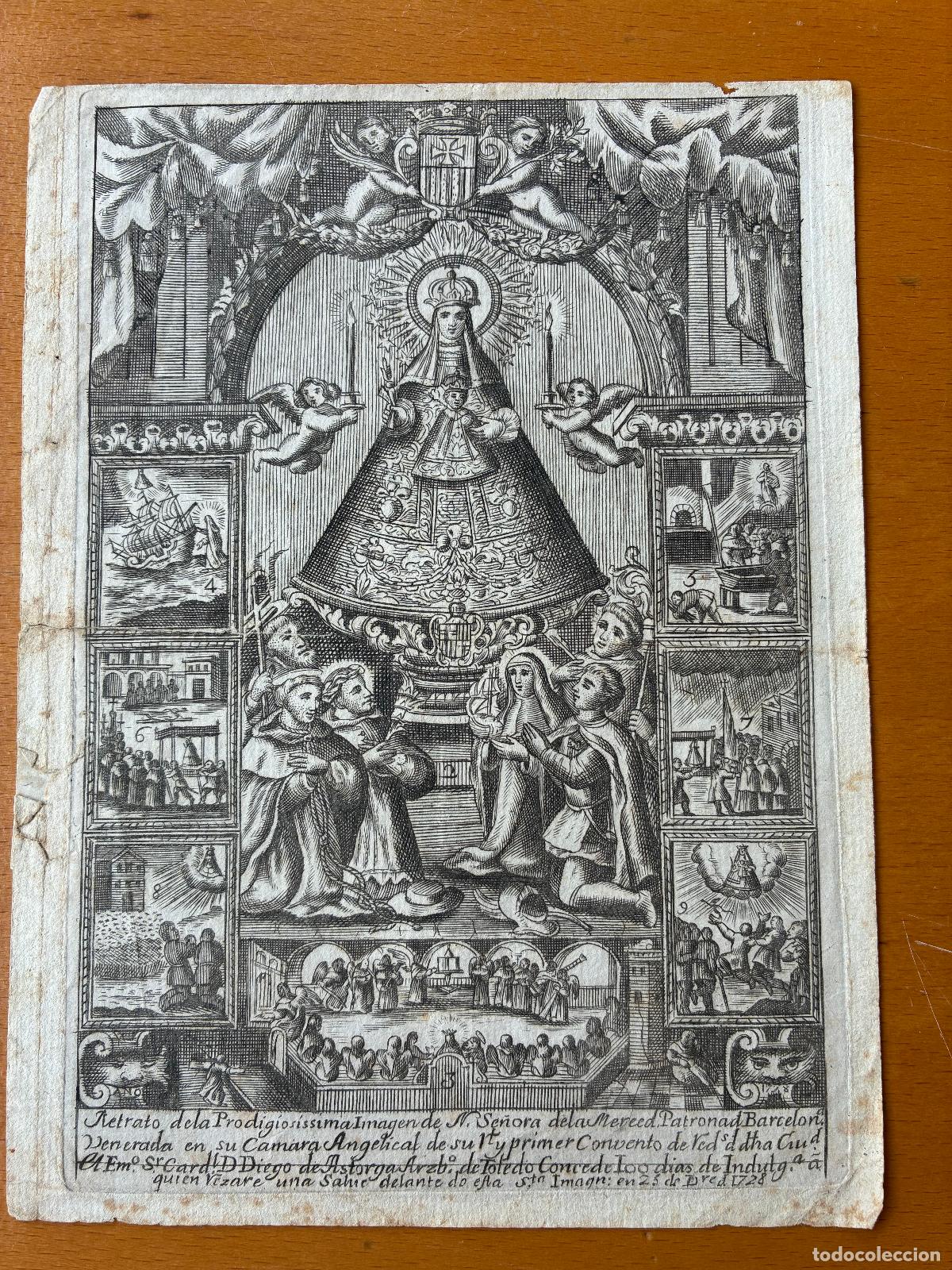Arte: Retrato de la prodigiossima imagen de N. Se&ntilde;ora de la Merced. 1728. 20x15 cm