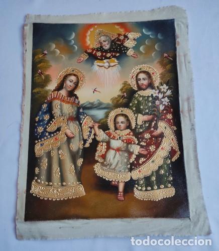 Arte: Sagrada Familia, Pintura original, &oacute;leo sobre lienzo, Pintura Escuela Cuzque&ntilde;a, Arte religioso