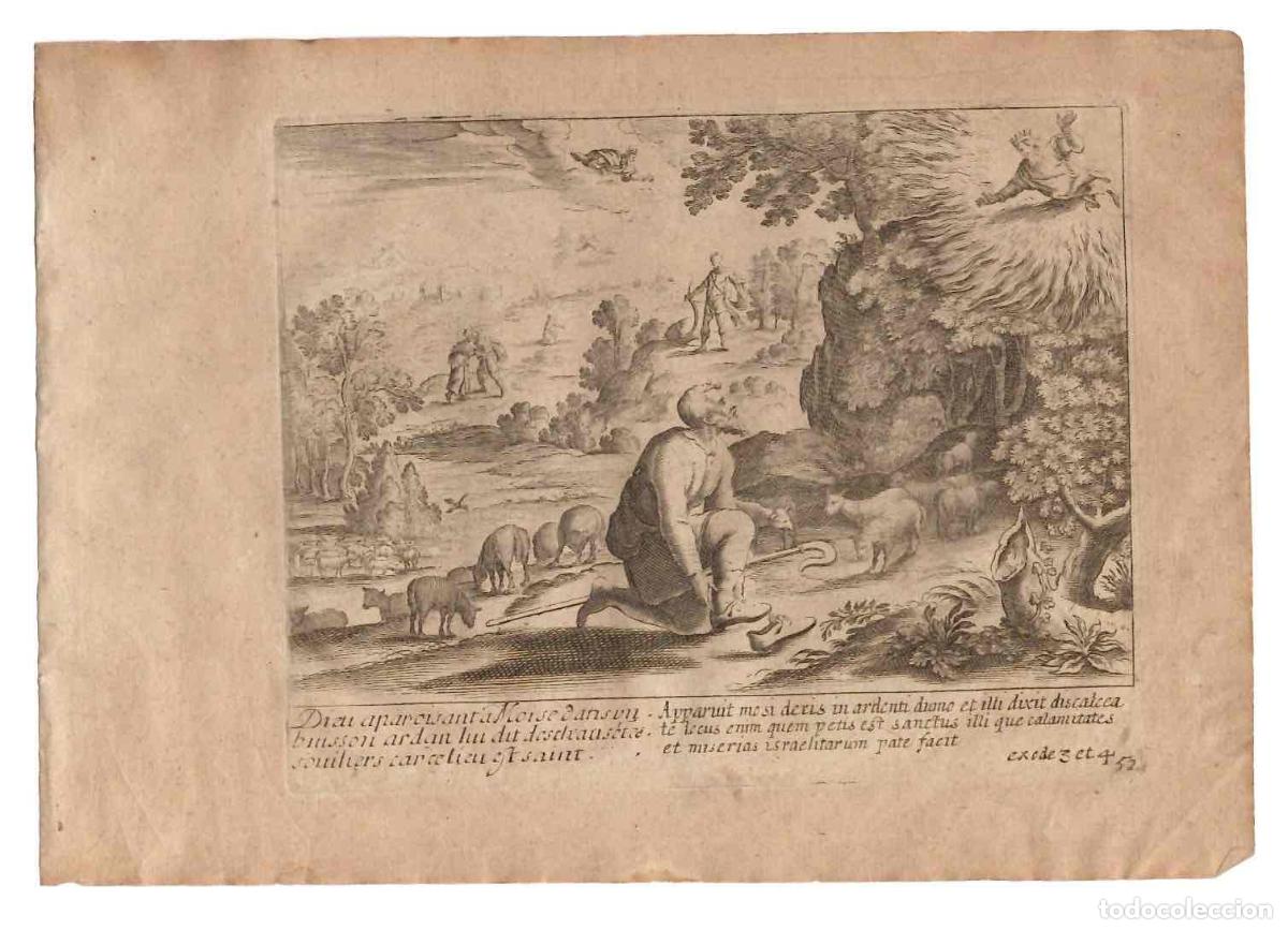 Arte: GRABADO RELIGIOSO SANTA BIBLIA. APARICION DE DIOS A MOISES. 1670