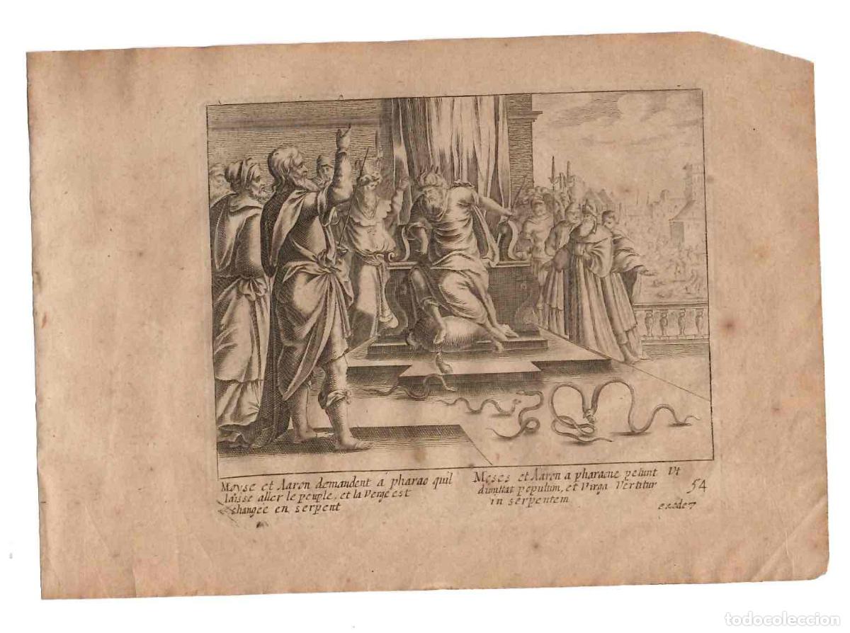 Arte: GRABADO RELIGIOSO SANTA BIBLIA. MOISES Y LA SERPIENTE DE COBRE. A&Ntilde;O 1670