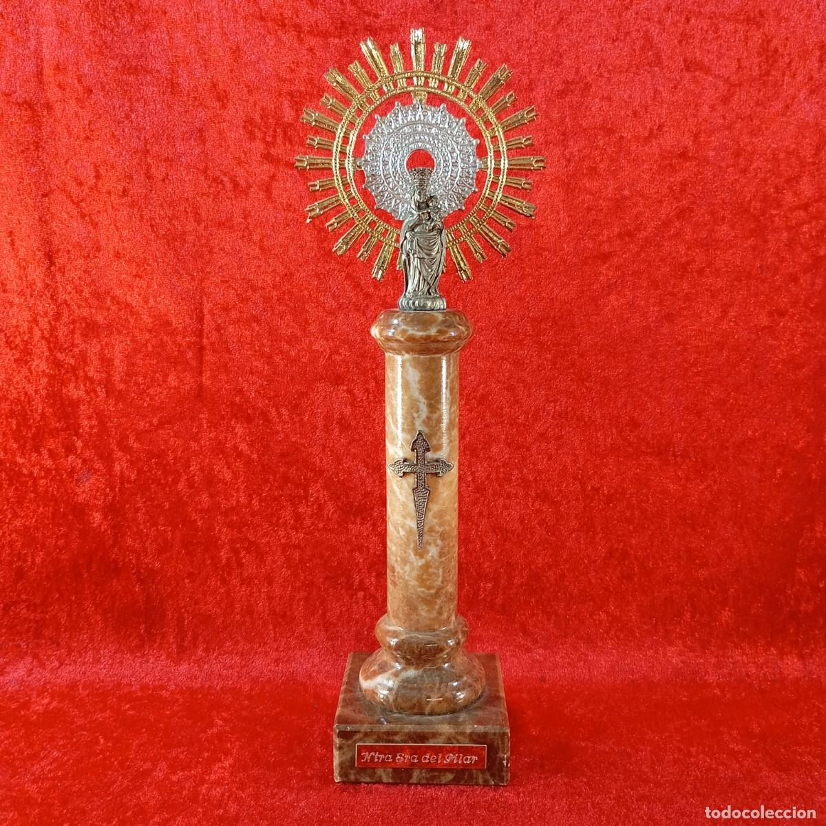 Arte: NUESTRA SE&Ntilde;ORA DEL PILAR - ESCULTURA 30 CM - PILAR EN M&Aacute;RMOL - PIEZA DE COLECCION