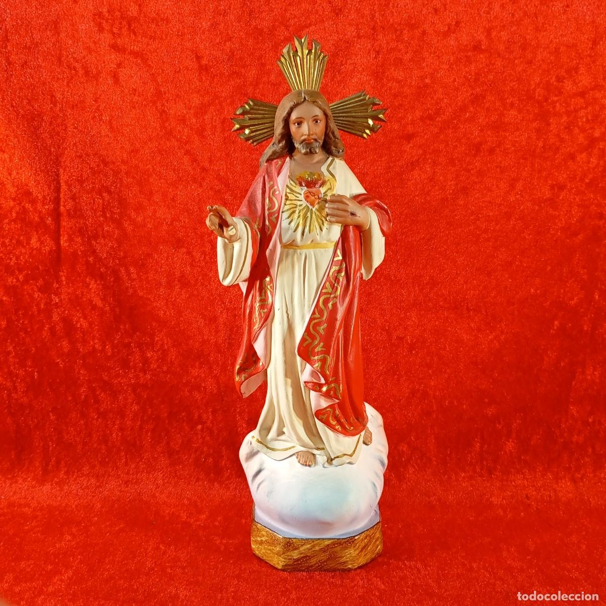 Arte: SAGRADO CORAZ&Oacute;N DE JES&Uacute;S - OLOT - 25 CM - ESCULTURA EN YESO PINTADO A MANO