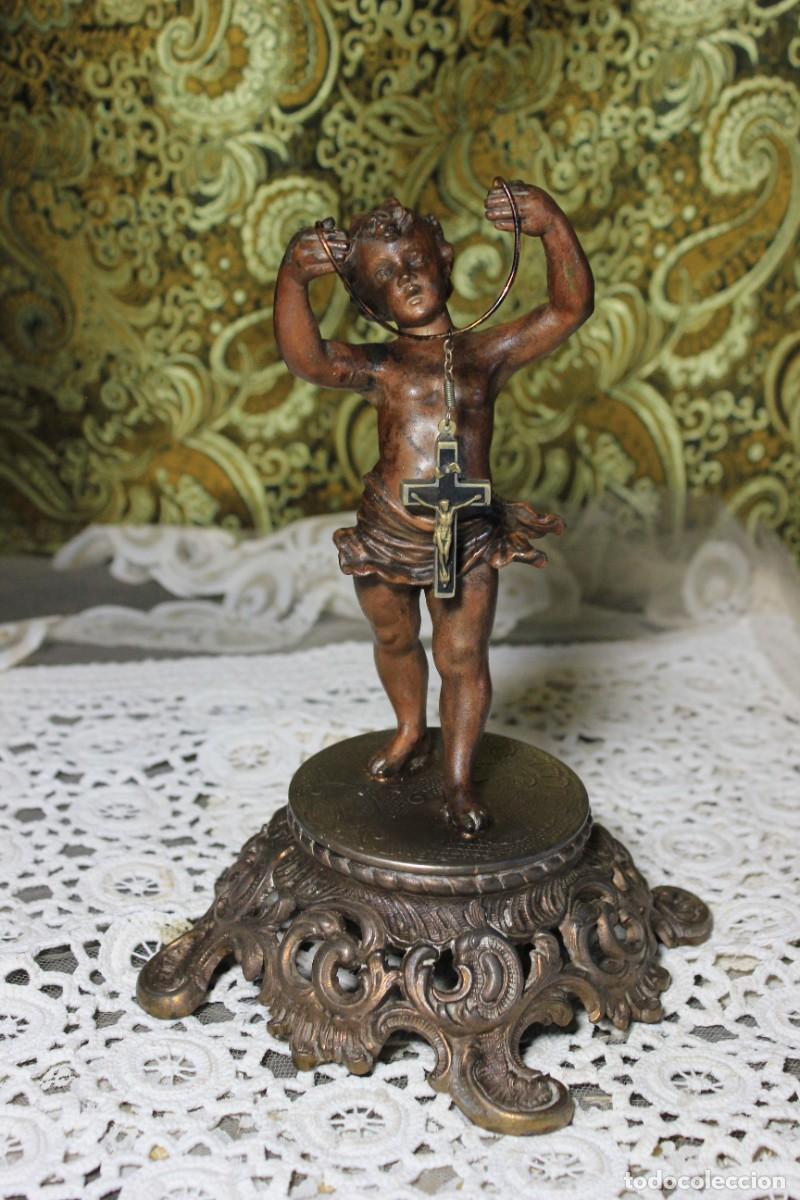 Arte: &Aacute;ngel Antiguo, &Aacute;ngel Metal, &Aacute;ngel con Relicario, Escultura &Aacute;ngel Querub&iacute;n, Religi&oacute;n Cristiana
