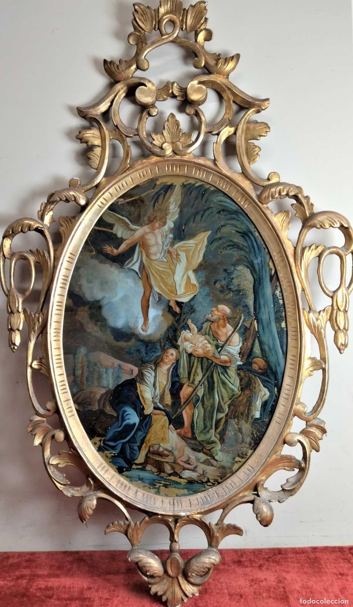 Arte: ANUNCIACI&Oacute;N. MARCO DORADO Y OLEO SOBRE CRISTAL. BARROCO. ESPA&Ntilde;A. SIGLO XVIII.