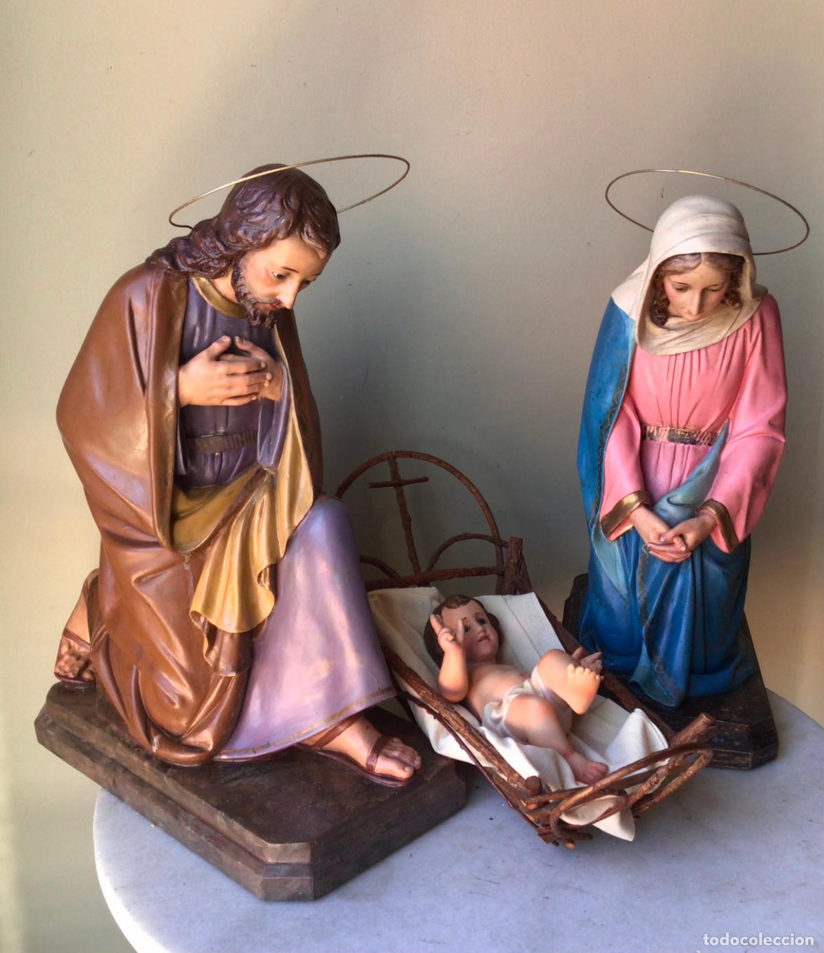 Arte: IMPRESIONANTE NACIMIENTO DE OLOT, ANTIGUO GRUPO DE 3 FIGURAS DE OLOT 43 CM ALTO