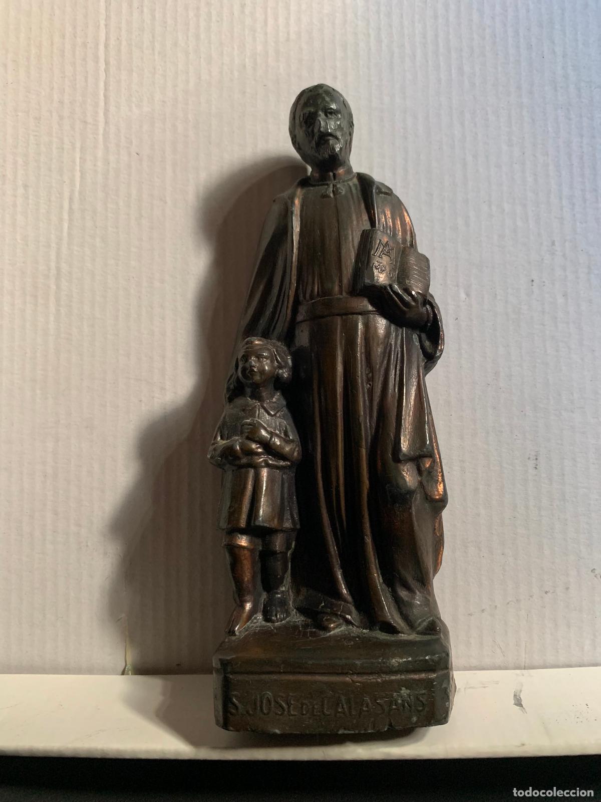 Arte: Antigua Figura San Jos&eacute; de Calasanz con Ni&ntilde;o - Bronce Macizo - 745 gr - 16,5 cm - Escolapios - An&oacute;ni