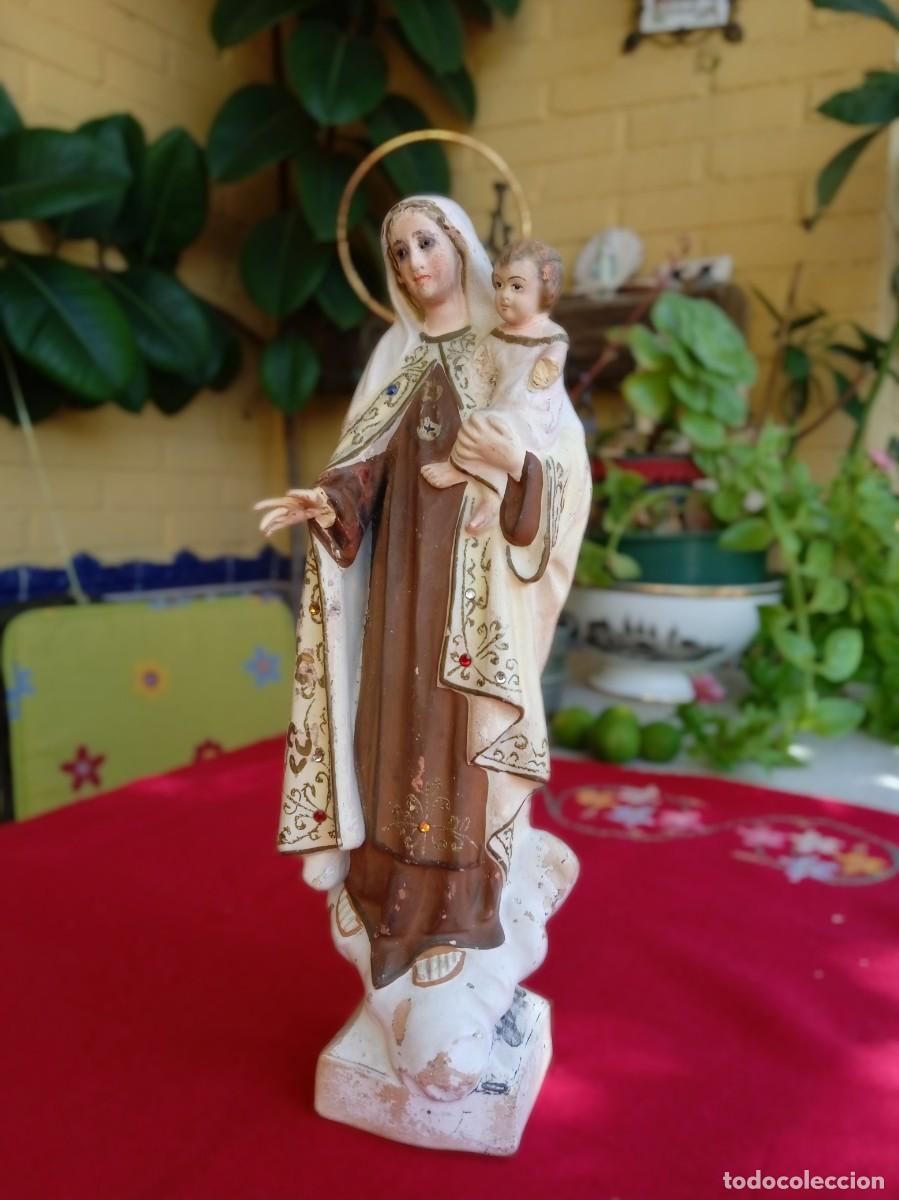 Arte: Figura o imagen antigua religiosa Virgen del Carmen