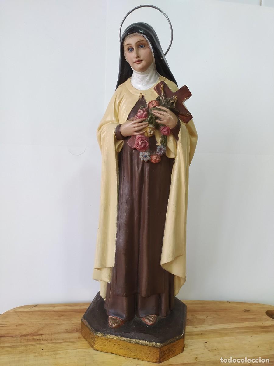 Arte: ANTIGUA IMAGEN DE SANTA TERESITA DEL NI&Ntilde;O JES&Uacute;S,BOCHACA OLOT-SANTA TERESA, 32 CM ESTUCO Y MADERA-