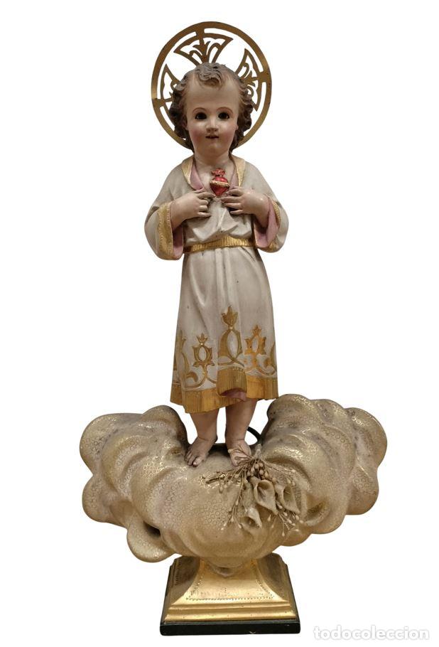 Arte: NI&Ntilde;O JES&Uacute;S DEL SAGRADO CORAZ&Oacute;N. TALLA EN MADERA POLICROMADA. ESPA&Ntilde;A. FINALES DEL SIGLO XIX