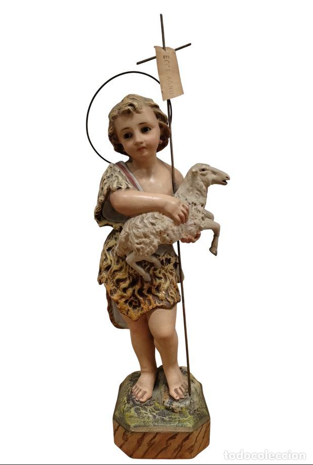 Arte: JUAN BAUTISTA CON CORDERO. FIGURA EN ESTUCO POLICROMADO. ESPA&Ntilde;A. FINALES DEL XIX - PRINCIPIOS DEL XX