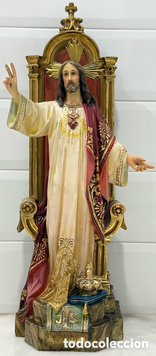 Arte: ESPECTACULAR SAGRADO CORAZ&Oacute;N ENTRONADO OLOT ORO