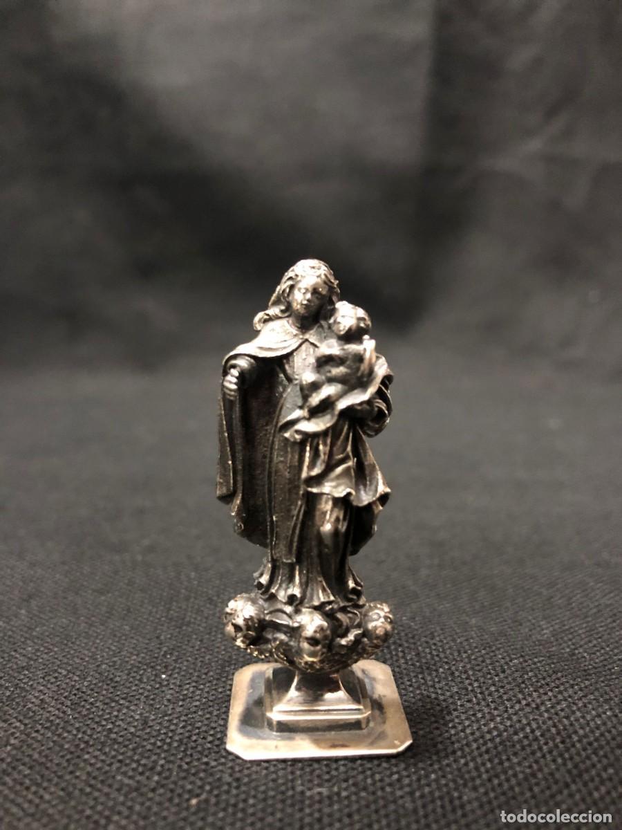 Arte: Miniatura de Plata Maciza y Platino - Virgen con el Ni&ntilde;o - Arte Sacro - S. XIX/XX - 42,45 gr - 5 cm