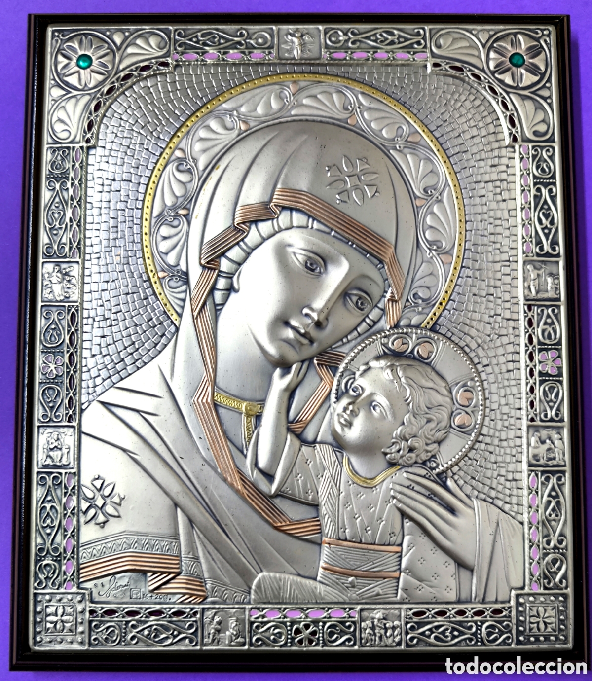 Arte: ICONO VIRGEN Y NI&Ntilde;O PLATA 18,5x16x1,5 cm.