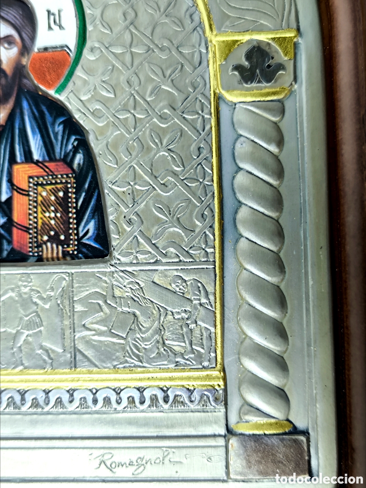Arte: ICONO DE JESUCRISTO EN PLATA Y MADERA - Foto 3