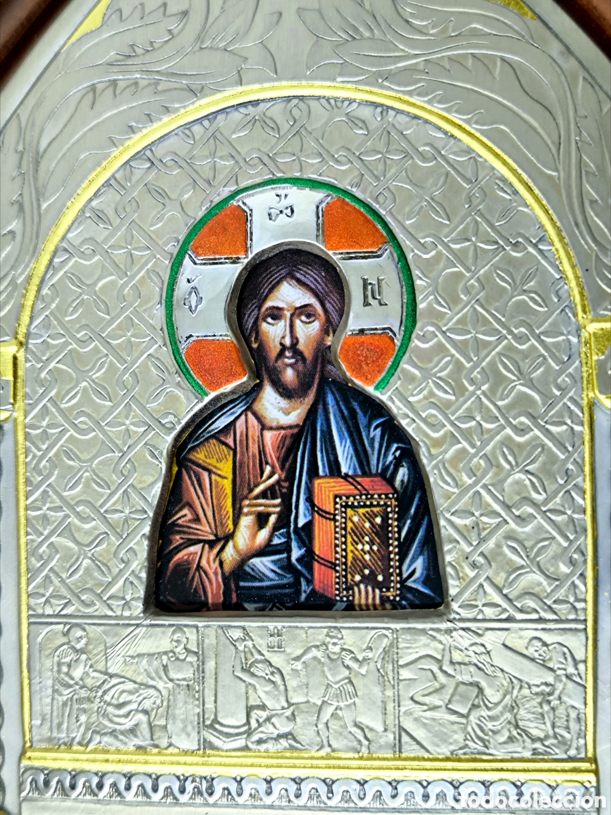 Arte: ICONO DE JESUCRISTO EN PLATA Y MADERA - Foto 4