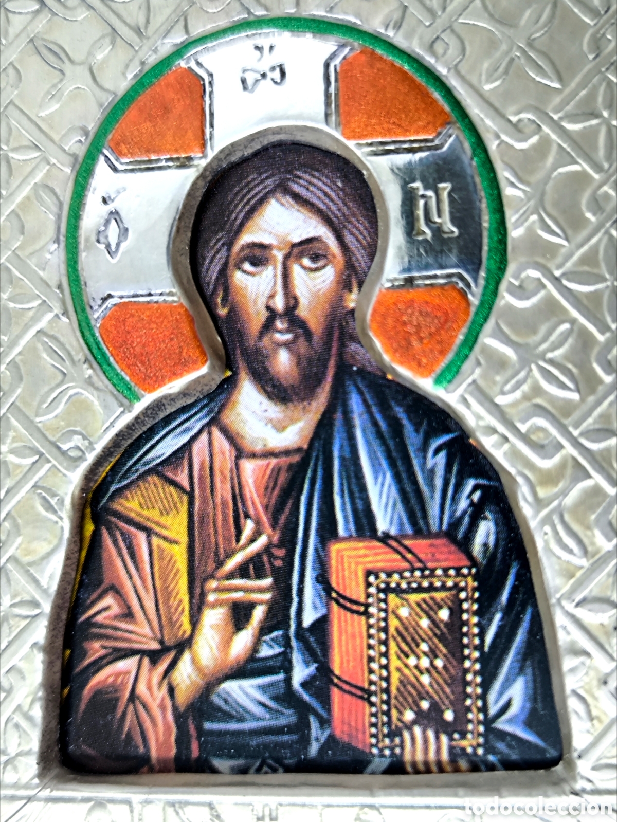 Arte: ICONO DE JESUCRISTO EN PLATA Y MADERA - Foto 5