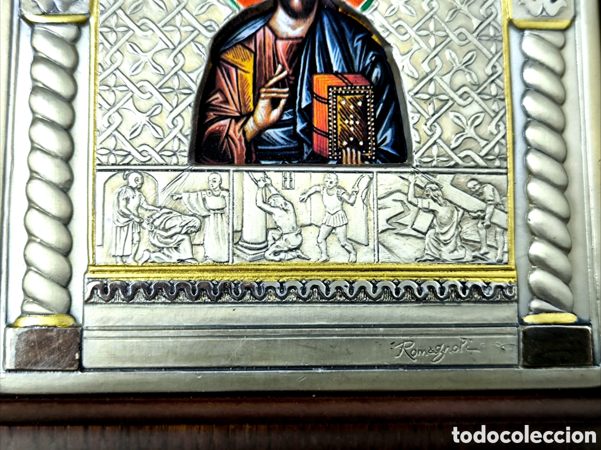 Arte: ICONO DE JESUCRISTO EN PLATA Y MADERA - Foto 7
