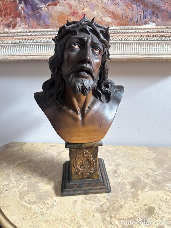 Arte: SANTO CRISTO DE LA AGONIA DE LIMPIAS , CANTABRIA - ESTUCO POLICROMADO, DE OLOT , 47 CM