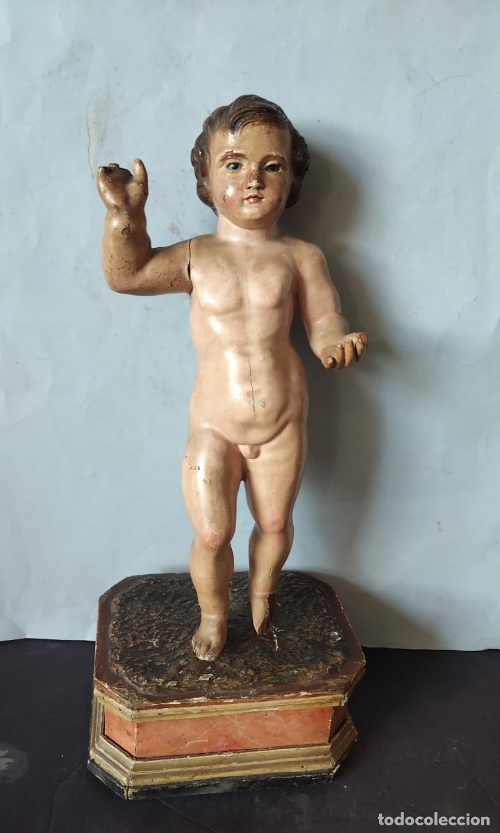 Arte: Escuela espa&ntilde;ola S.XVIII Ni&ntilde;o Jes&uacute;s Talla de madera