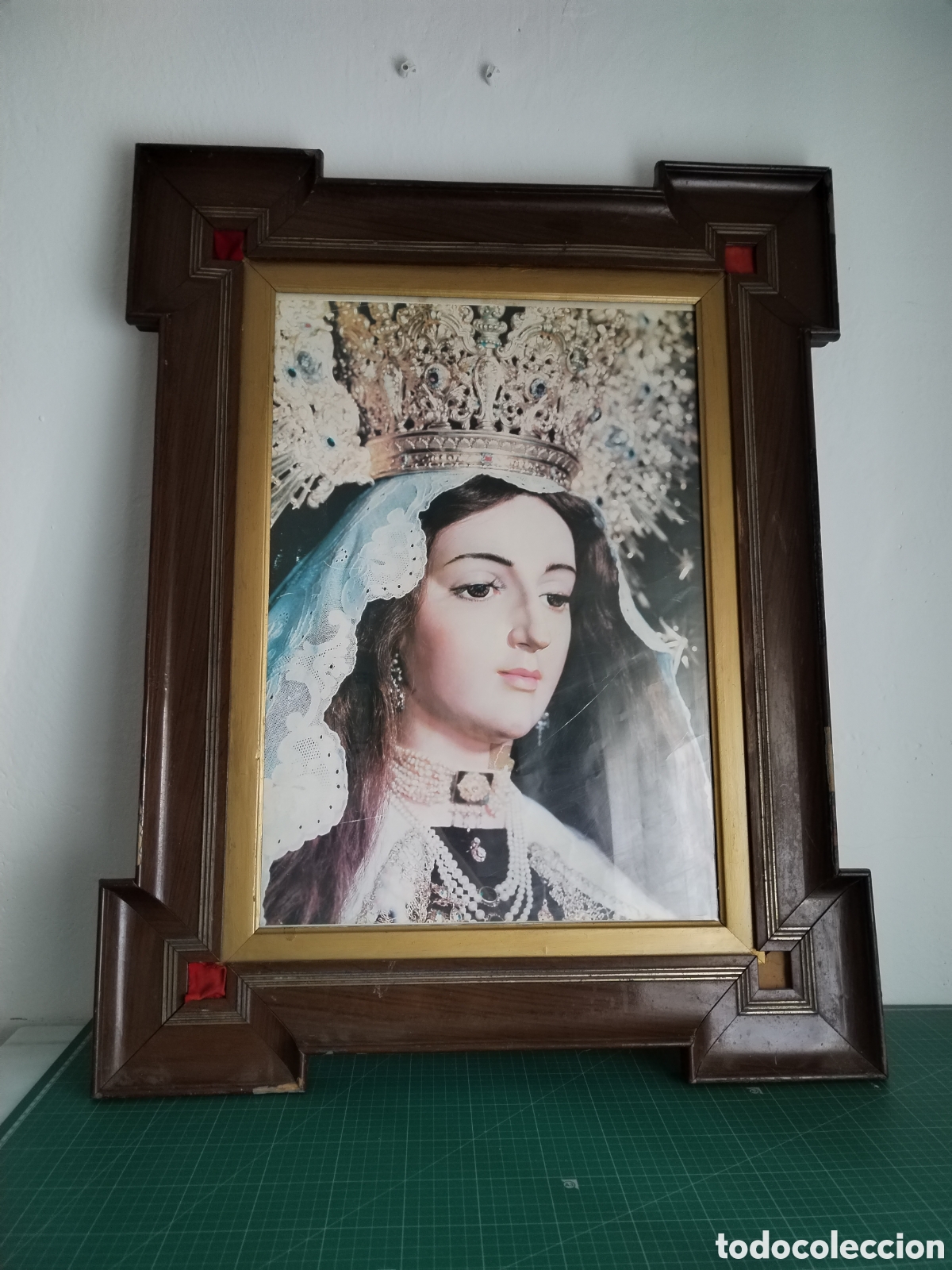 Arte: Cuadro religioso antiguo de la virgen del Carmen