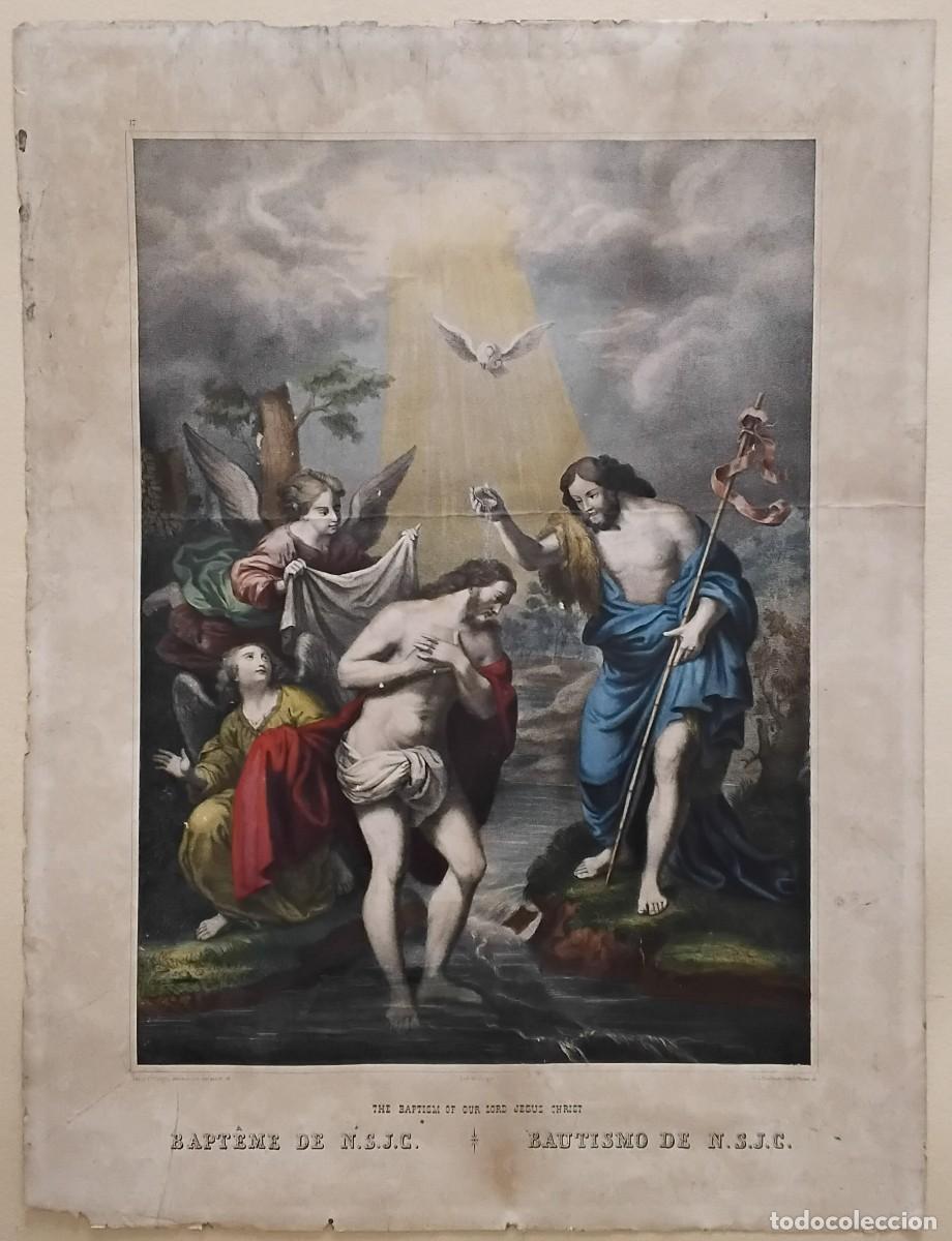 Arte: El bautismo de Cristo, litograf&iacute;a de Turgis & fils, Par&iacute;s, siglo XIX.