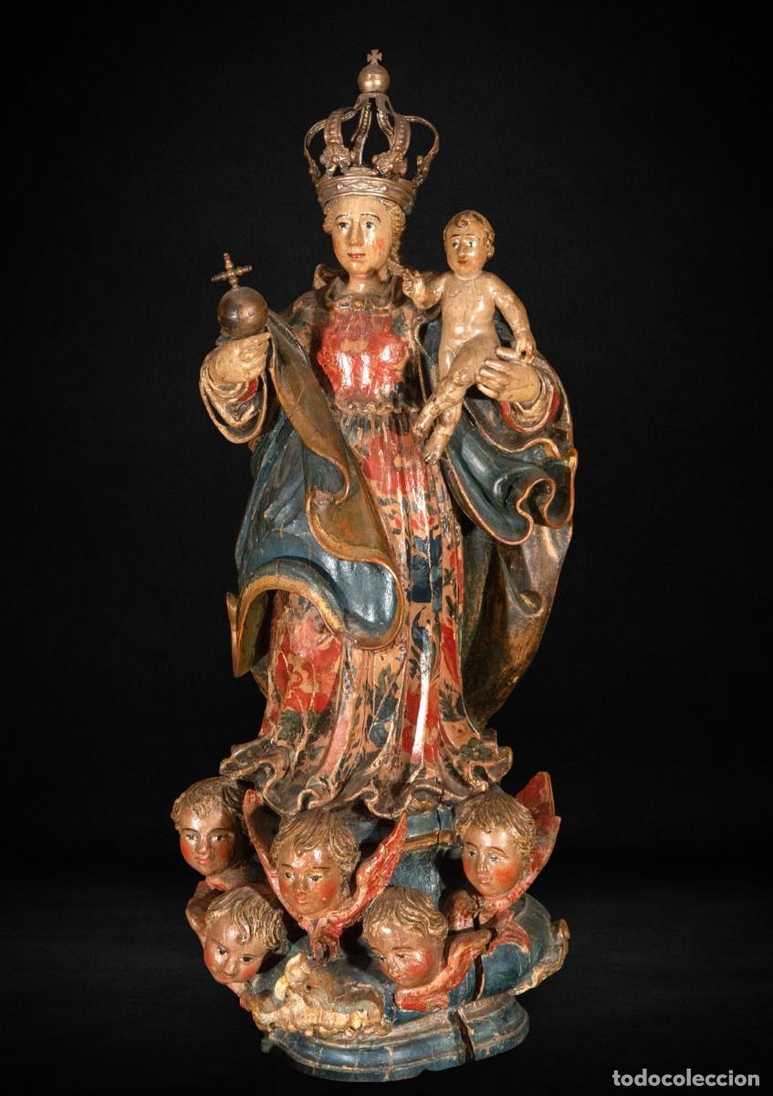 Arte: Virgen con Ni&ntilde;o Colonial Minas Gerais Brasil Siglo XVIII Madera Policromada