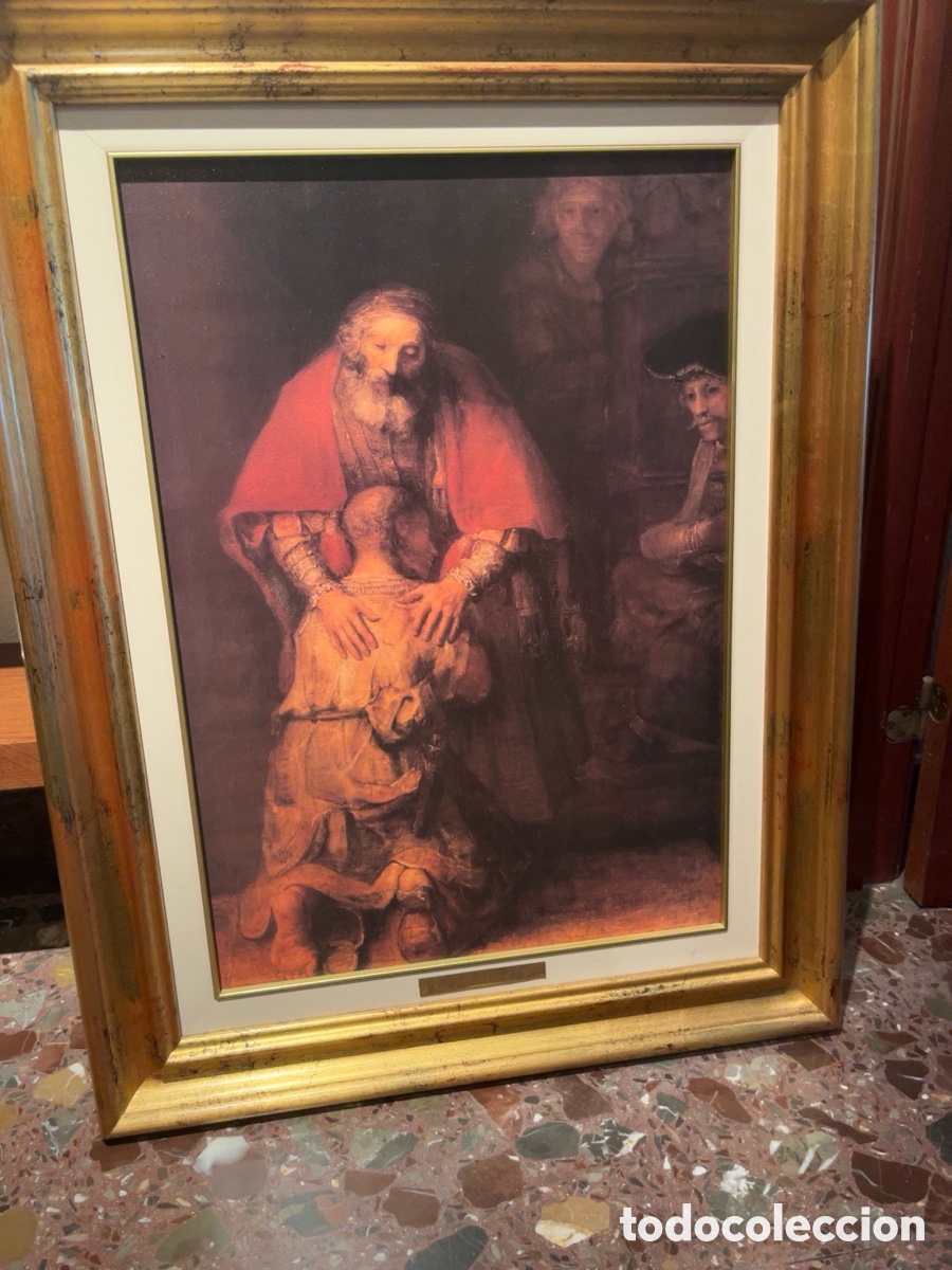 Arte: Reproducci&oacute;n art&iacute;stica de Rembrandt con marco dorado de calidad
