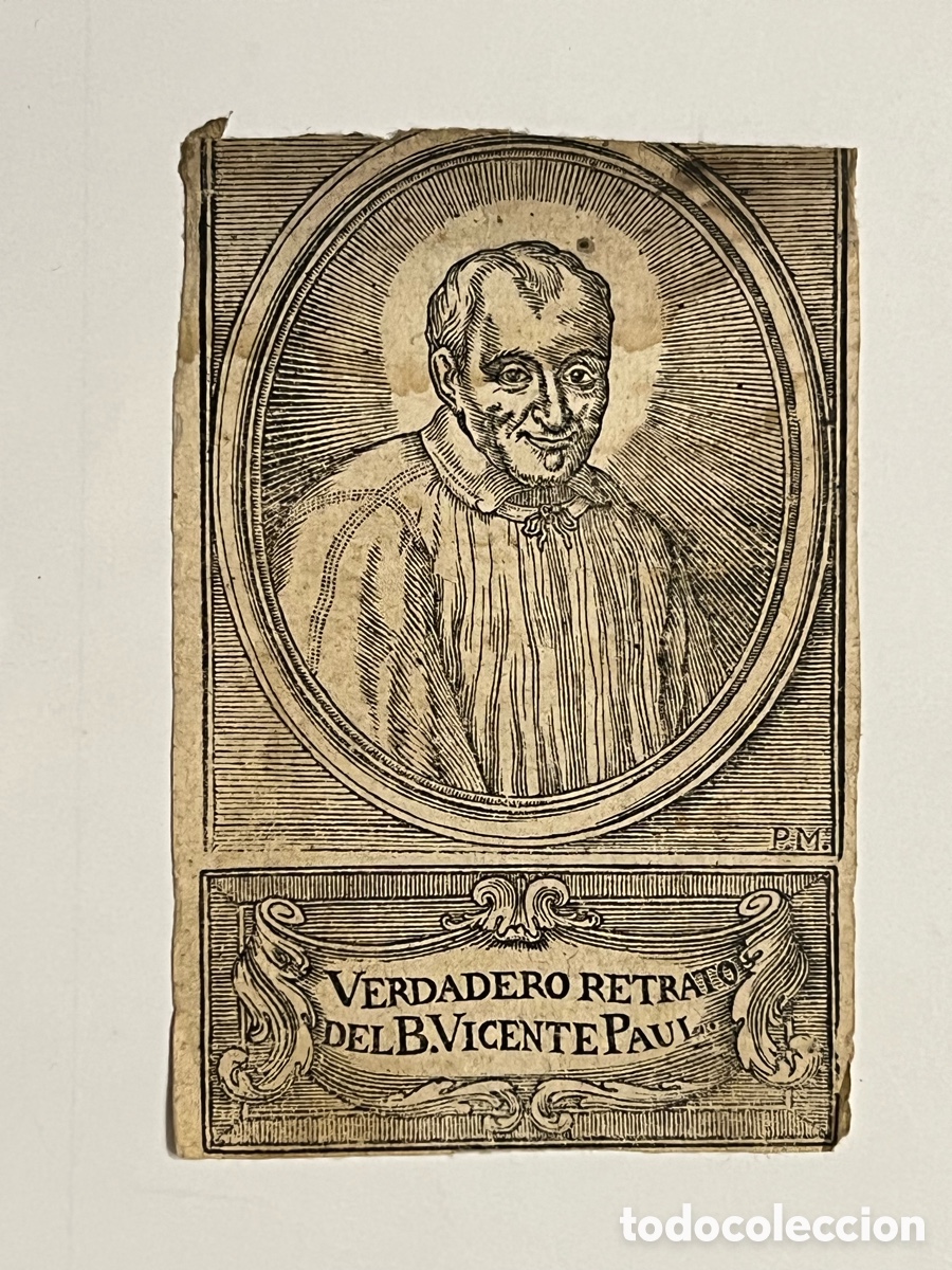 Arte: VERDADERO RETRATO DEL B. VICENTE PAUL. Grabado litogr&aacute;fico.. (fin Siglo XIX)
