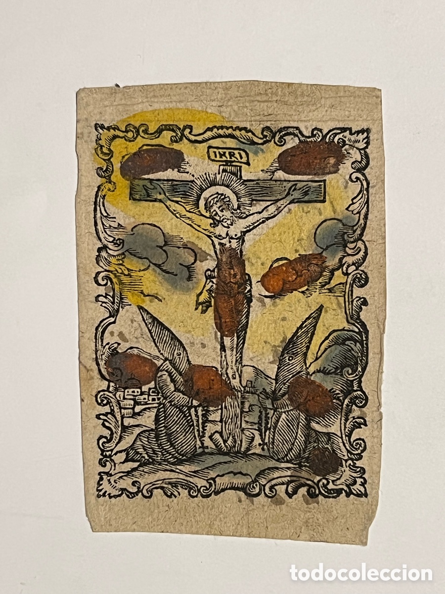 Arte: JES&Uacute;S AGONIZANDO&hellip; Grabado antiguo coloreado&hellip; (fin Siglo XVIII) Med&iacute;das: 7 x 10,5 cm