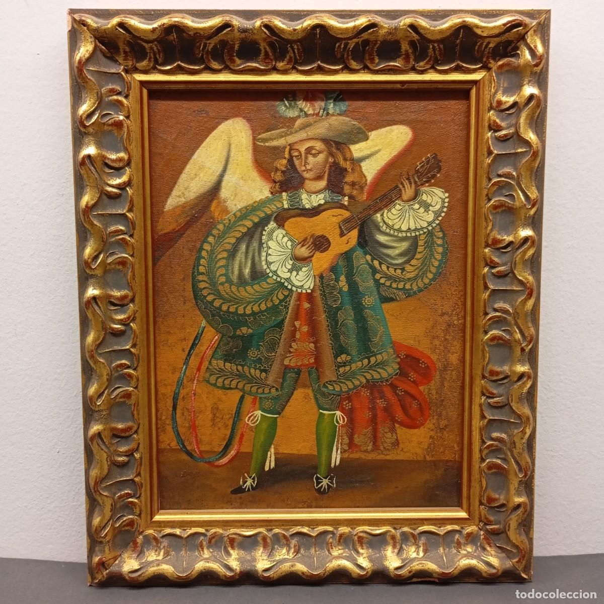 Arte: OBRA ARTE RELIGIOSA - ESCUELA CUZQUE&Ntilde;A - ARC&Aacute;NGEL M&Uacute;SICO - S- XVIII O XIX - PINTADO A MANO