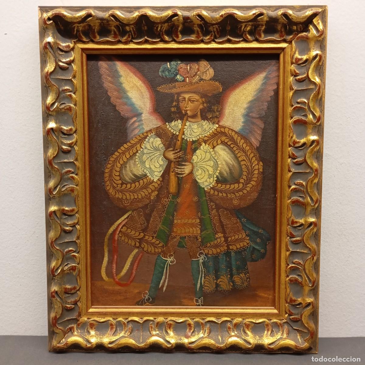 Arte: OBRA ARTE RELIGIOSA - ESCUELA CUZQUE&Ntilde;A - ARC&Aacute;NGEL M&Uacute;SICO - S- XVIII O XIX - PINTADO A MANO