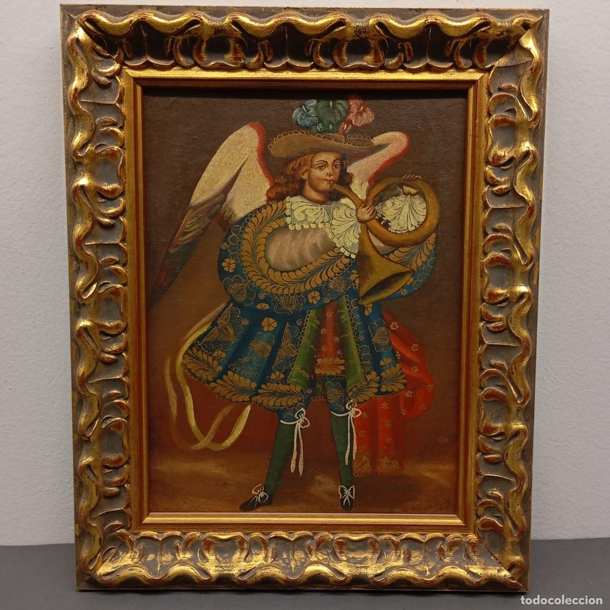Arte: OBRA ARTE RELIGIOSA - ESCUELA CUZQUE&Ntilde;A - ARC&Aacute;NGEL M&Uacute;SICO - S- XVIII O XIX - PINTADO A MANO