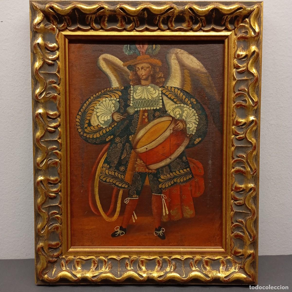 Arte: OBRA ARTE RELIGIOSA - ESCUELA CUZQUE&Ntilde;A - ARC&Aacute;NGEL M&Uacute;SICO - S- XVIII O XIX - PINTADO A MANO
