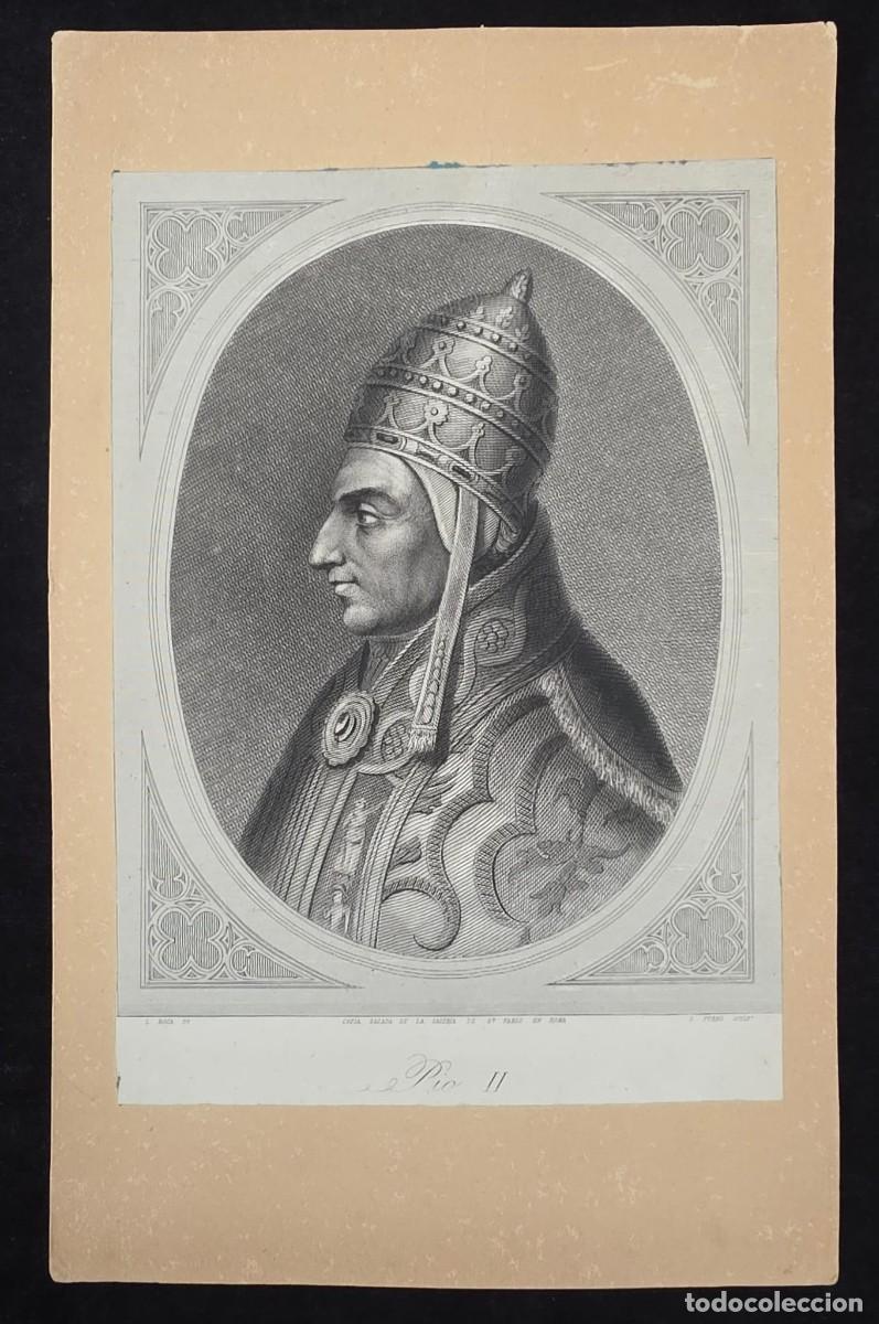 Arte: Grabado Antiguo del Papa P&iacute;o II &ndash; Retrato Pontificio de Perfil &ndash; Copia de la Galer&iacute;a de San Pablo