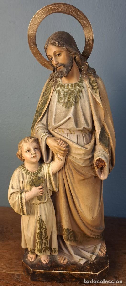 Arte: San Jos&eacute; con el Ni&ntilde;o Jes&uacute;s, figura de Olot, finales del S. XIX
