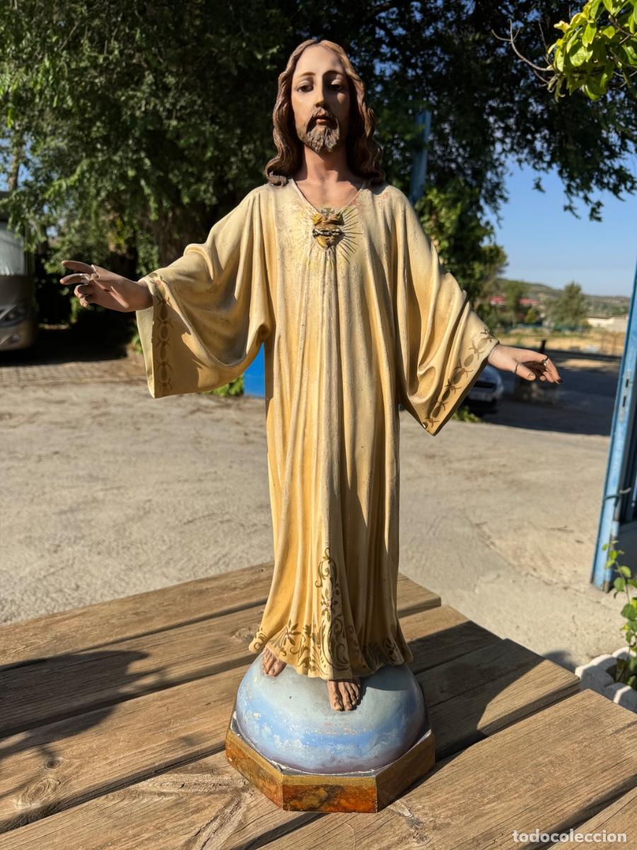 Arte: Gran figura cristo salvador del mundo de pie orbe ojos vidrio olot calidad 64xm
