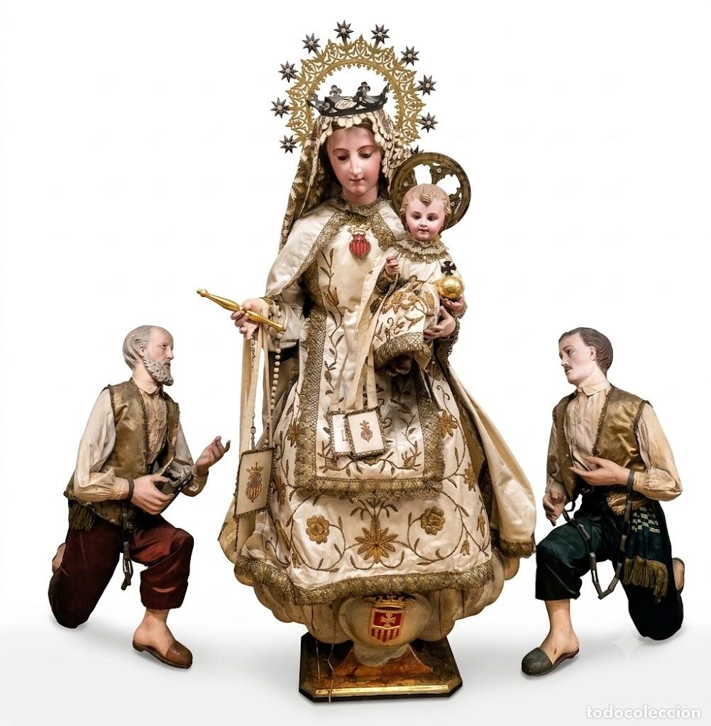 Arte: VIRGEN DE LA MERCED AMPARANDO A DOS CAUTIVOS. CAP I POTA EN MADERA POLICROMADA. ESPA&Ntilde;A. XIX
