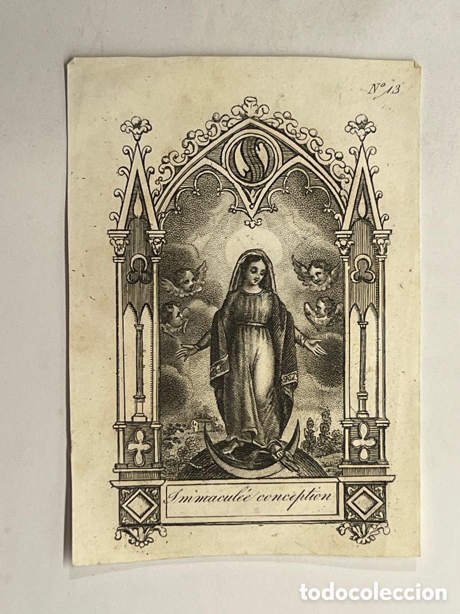 Arte: INMACULADA CONCEPCION. Grabado litogr&aacute;fico. An&oacute;nimo.. (fin Siglo XIX) Med&iacute;das: 8 x 11 cm