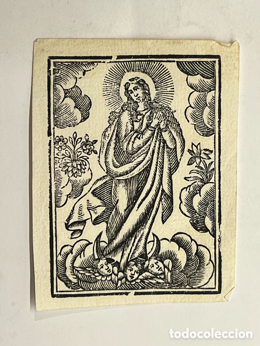 Arte: INMACULADA CONCEPCION. Grabado litogr&aacute;fico. An&oacute;nimo.. (fin Siglo XIX) Med&iacute;das: 7 x 9,5 cm