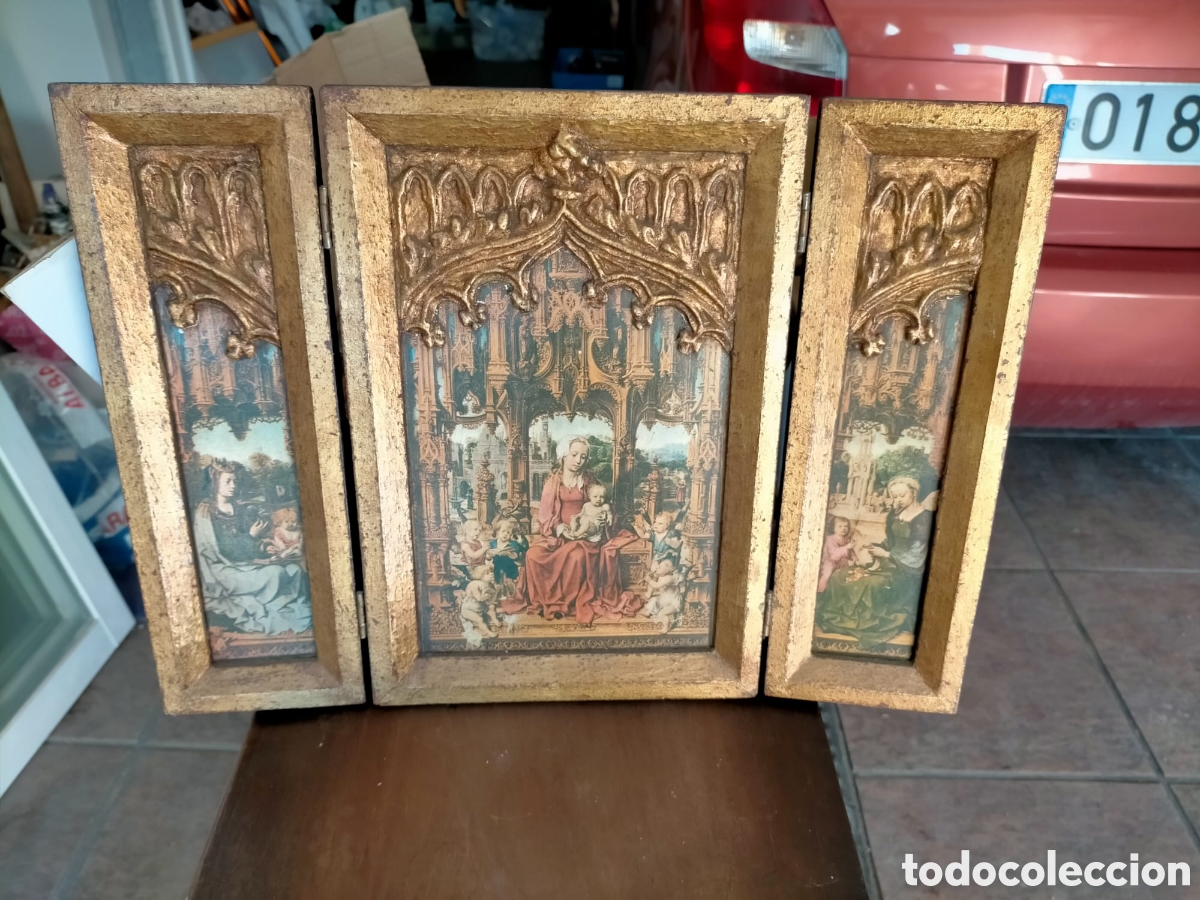 Arte: TR&Iacute;PTICO RETABLO RELIGIOSO EN MADERA JJ - Foto 1