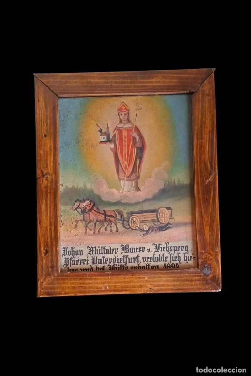 Arte: (ANT-260607)EX-VOTO PINTURA SOBRE MADERA del OBISPO ALEMAN Wolfgango de Ratisbona A&Ntilde;O 1894