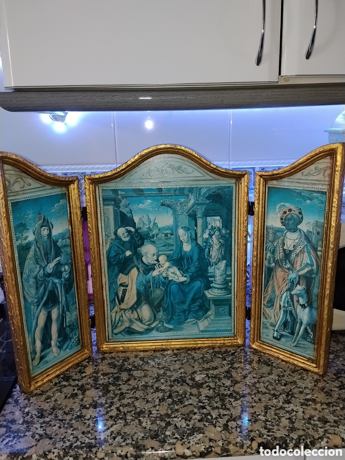 Arte: Tr&iacute;ptico antiguo religioso - Foto 2