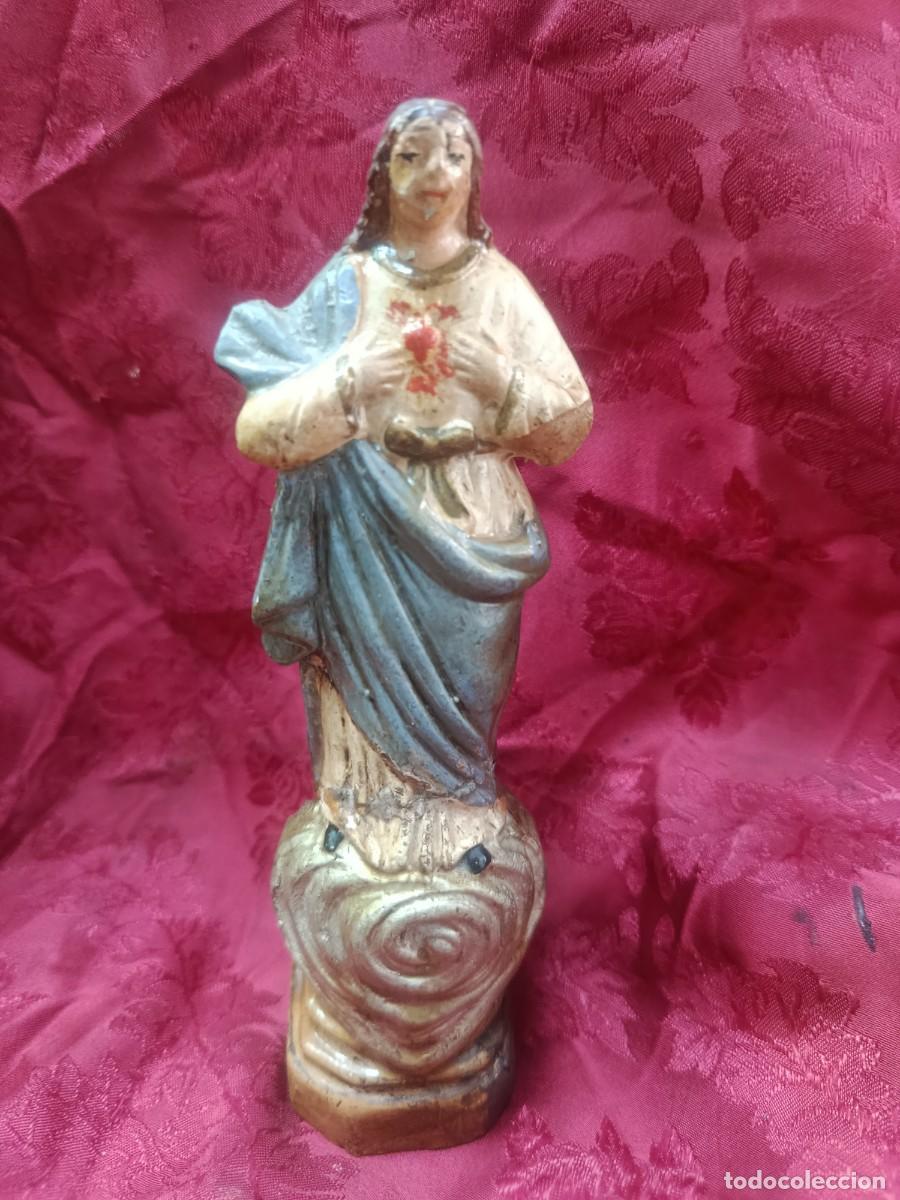 Arte: Preciosa escultura de barro cocido, Coraz&oacute;n de Jes&uacute;s, siglo XVIII -XIX