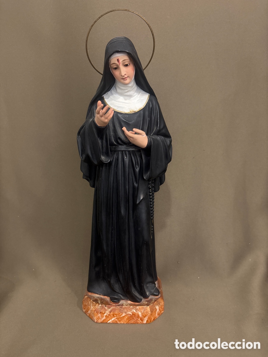 Art: Antigua virgen SANTA RITA DE CASIA,altura 44 cm sin contar aureola*VER FOTOS*tipo olot