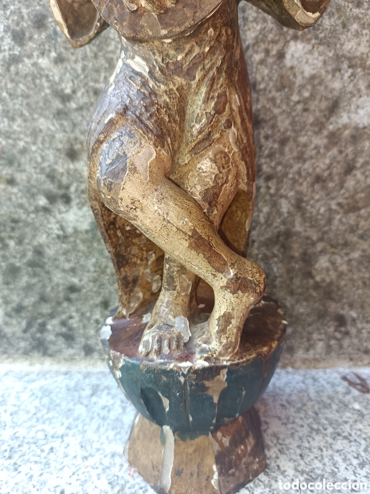 Arte: &Aacute;ngel policromado, querub&iacute;n. - Foto 2