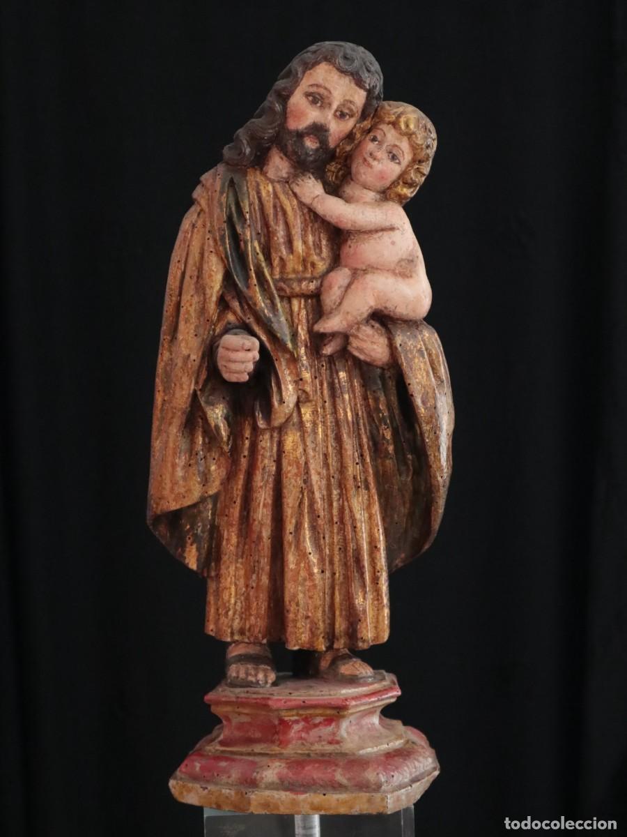 Arte: San Jos&eacute; con el Ni&ntilde;o Jes&uacute;s. Madera tallada y policromada. Alemania, siglo XVI. Mide 37 cm de altura.