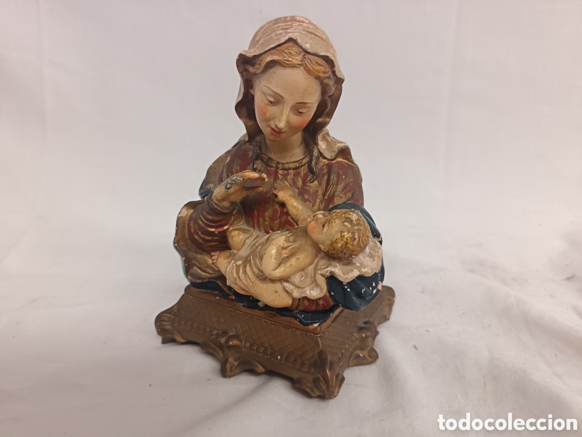 Arte: BONITA VIRGEN CON NI&Ntilde;O ANTIGUA, MANOS DE PLOMO