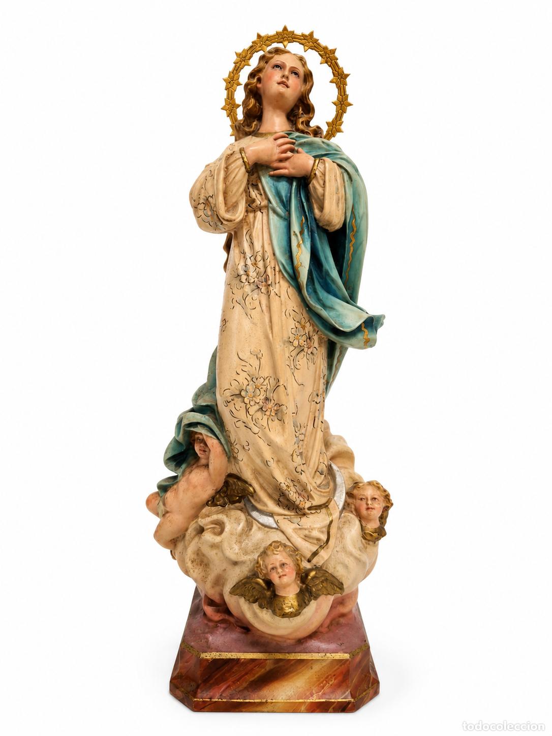 Arte: Virgen Inmaculada Concepci&oacute;n - Estuco Policromado - Talleres de Olot - Altura 40 cm